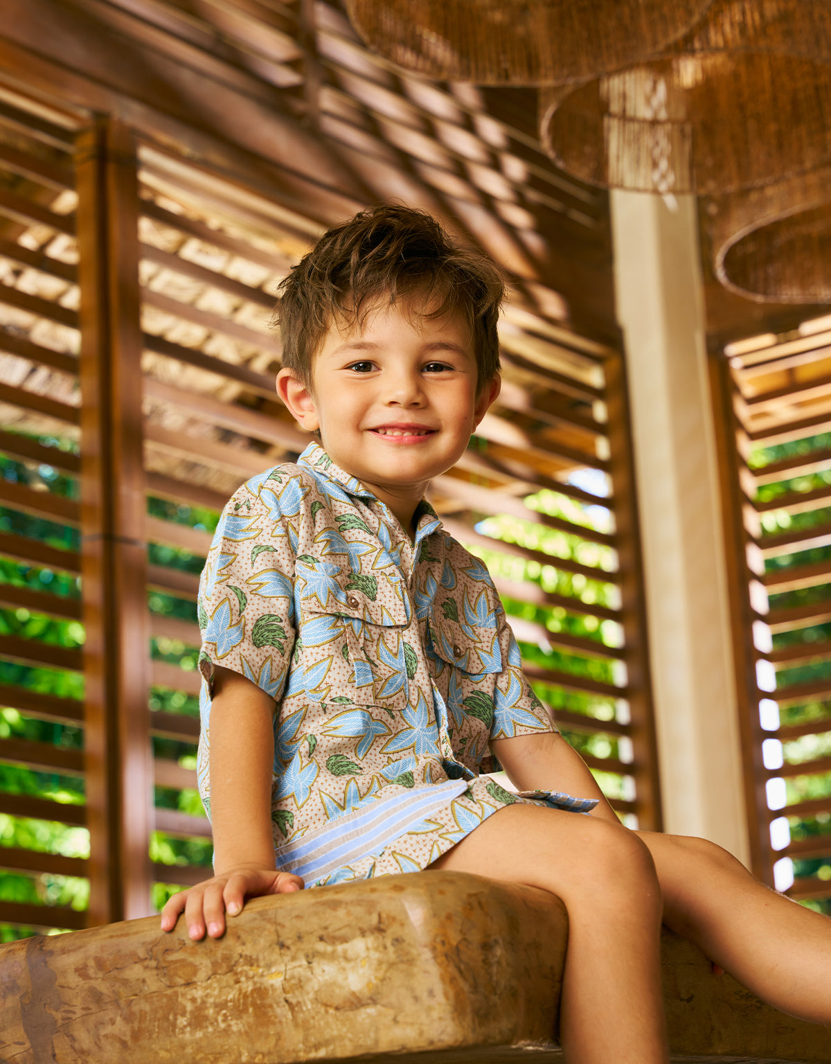GINGERSNAPS - Mo Linen Blend Panaman Shirt With Palms & Bananas