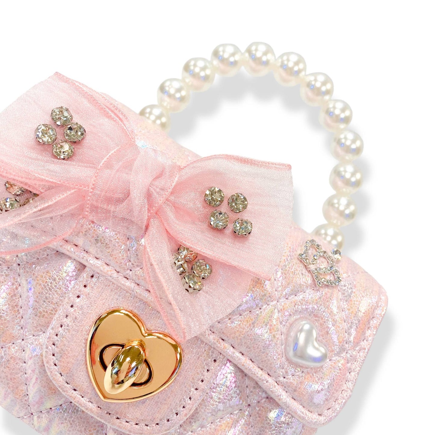 DOE A DEAR - Embellished Bow Shiny Quilted Purse