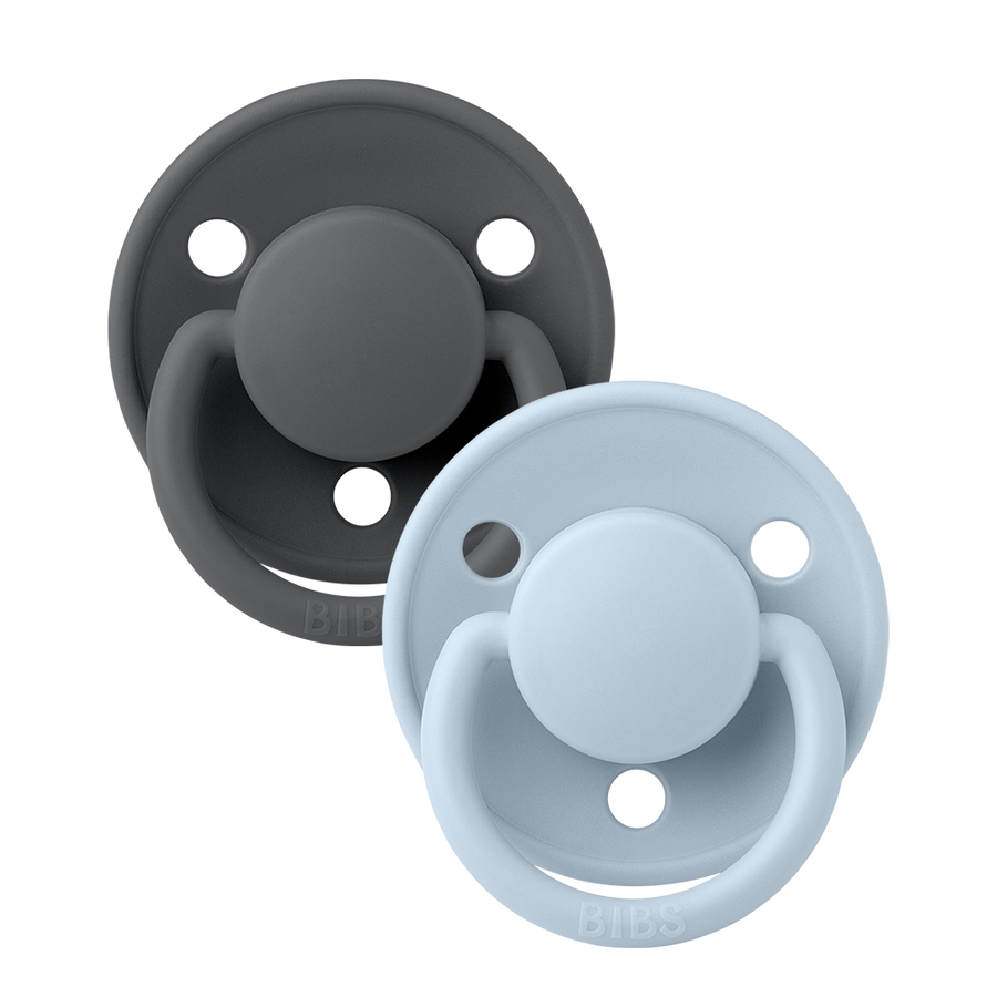 BIBS De Lux 2 PACK Iron/Baby Blue - Round / One Size / Silicone
