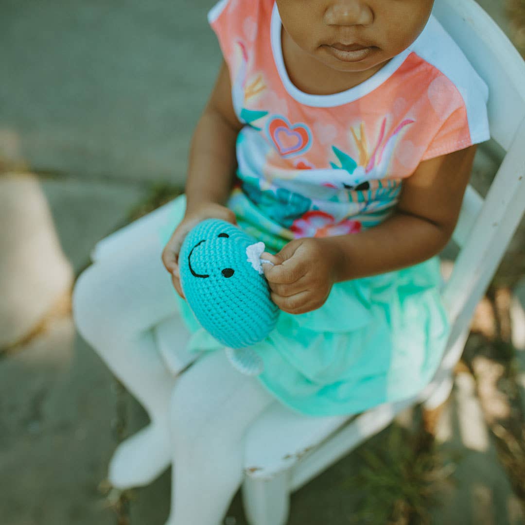 Handmade Turquoise Whale Rattle β Soft & Sensory-Friendly
