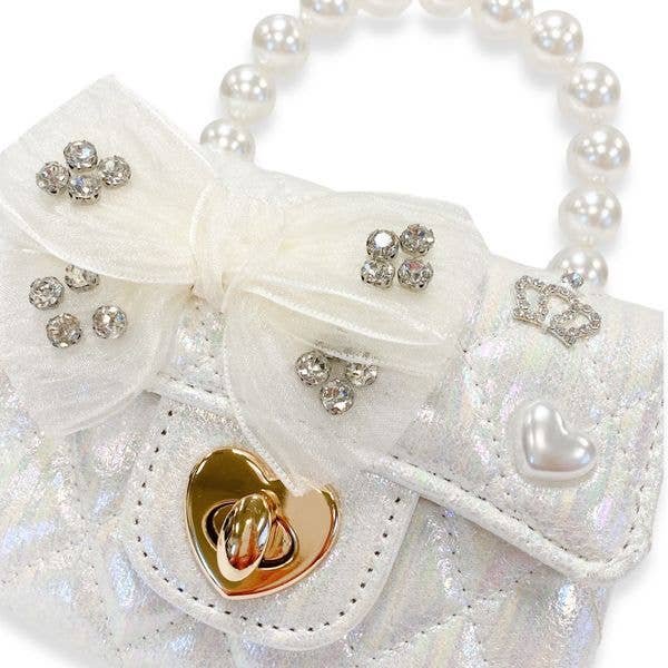 DOE A DEAR - Embellished Bow Shiny Quilted Purse