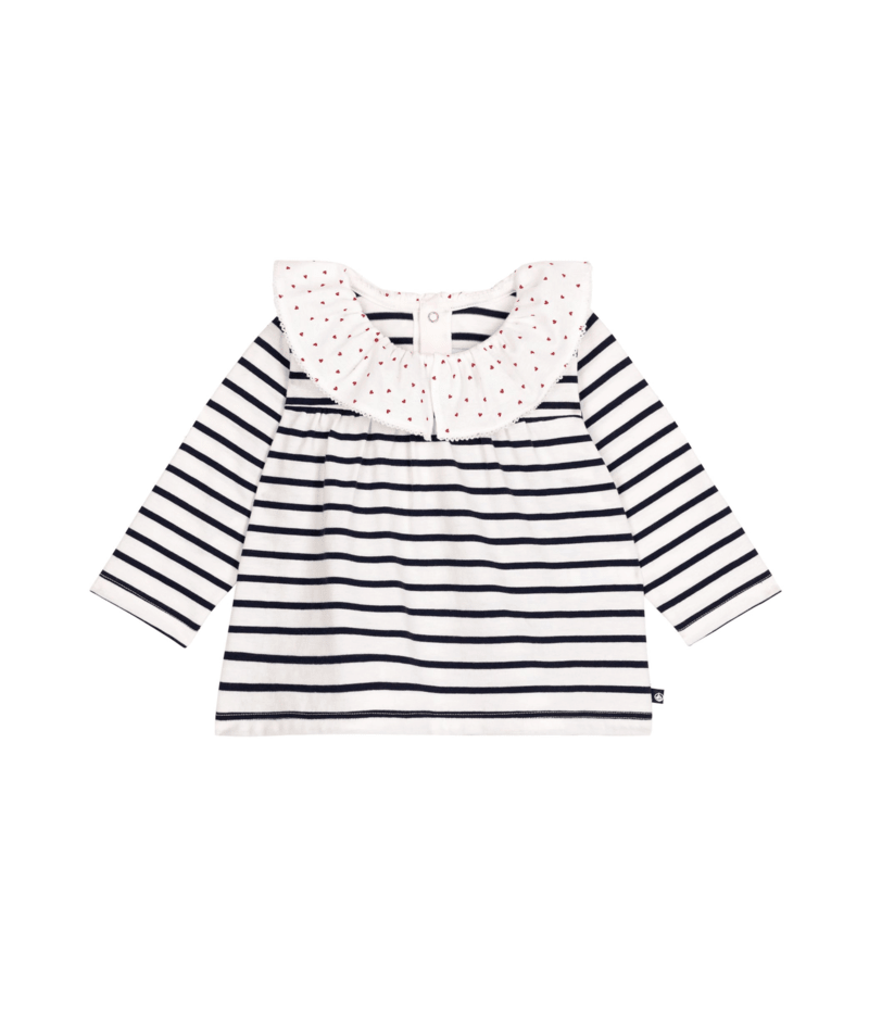 PETIT BATEAU - Baby Girl LS Stripe Blouse With Ruffle Collar