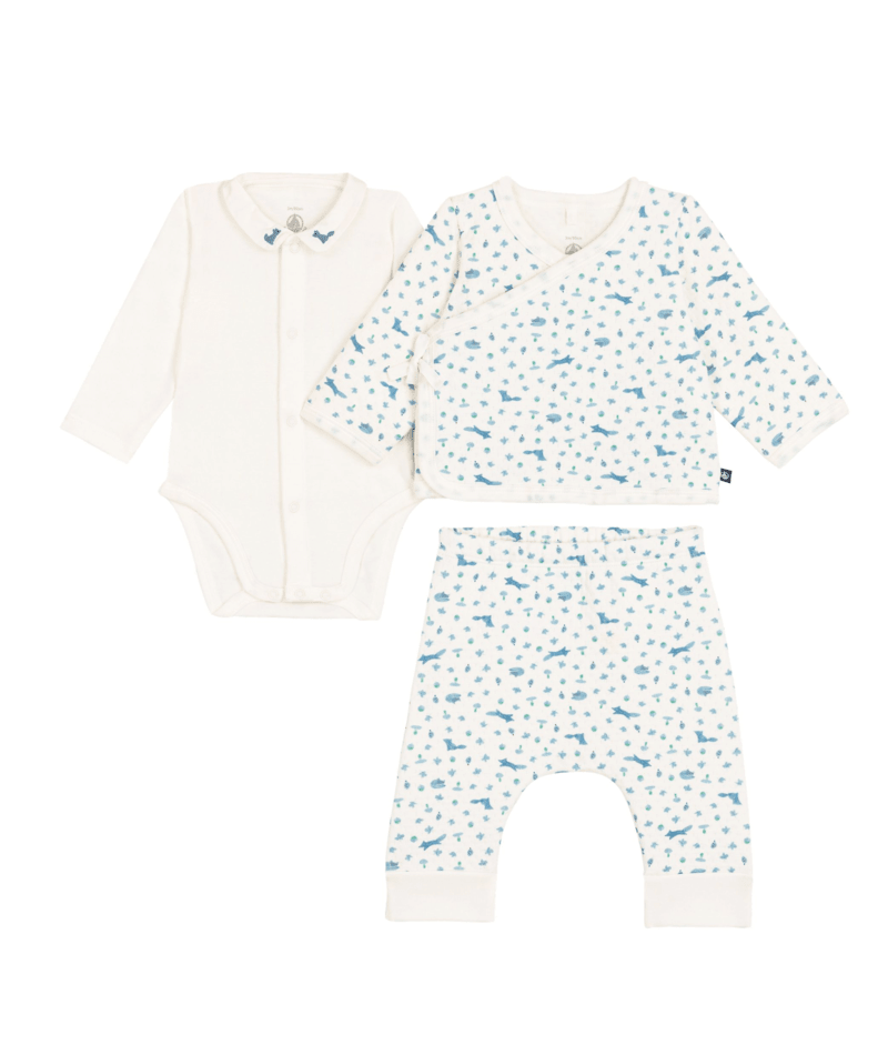 PETIT BATEAU - Baby 3 Pc Set LS Bodysuit Fox Print Cardigan And Pant