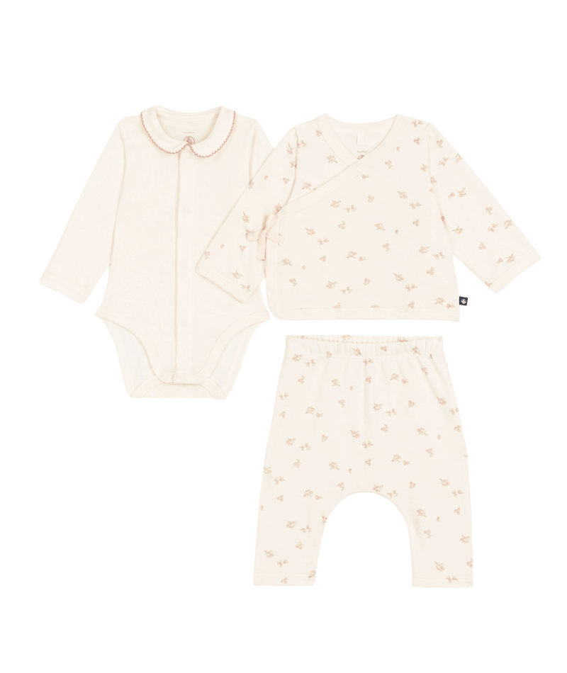 PETIT BATEAU - Baby Girl 3 Pc Set LS Bodysuit Floral Cardigan Pants
