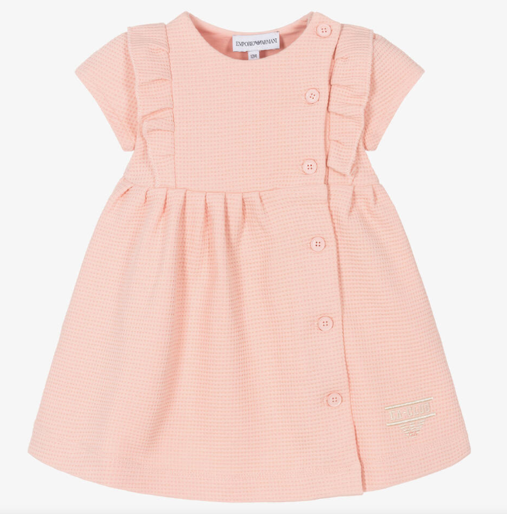 EMPORIO ARMANI - Girls Pink Cotton Waffle Jersey Dress Little Dreamers EMPORIO ARMANI - Girls Pink Cotton Waffle Jersey Dress Little Dreamers