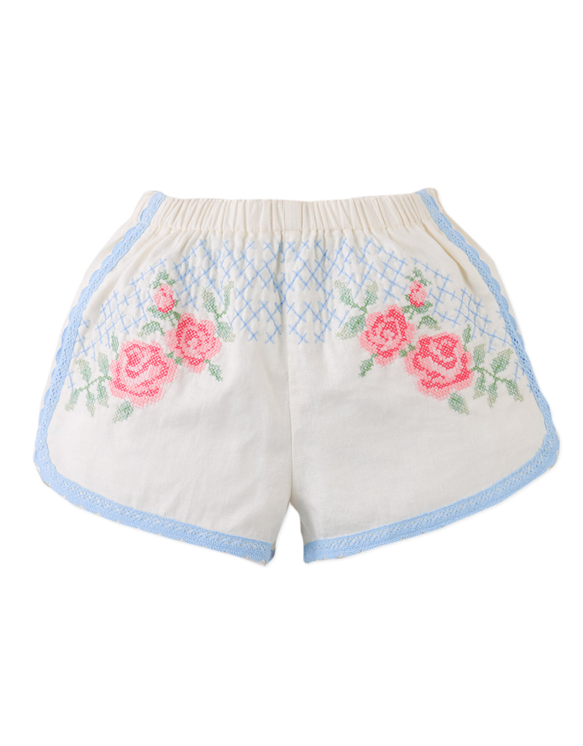 GINGERSNAPS - Nelly Cross-Stitch Shorts With Lace Trims