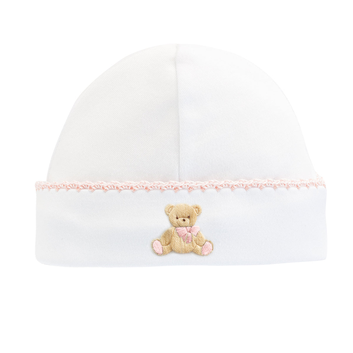 BABY CLUB CHIC - Pink Embroidered Pima Round Hat W/Crochet Trim