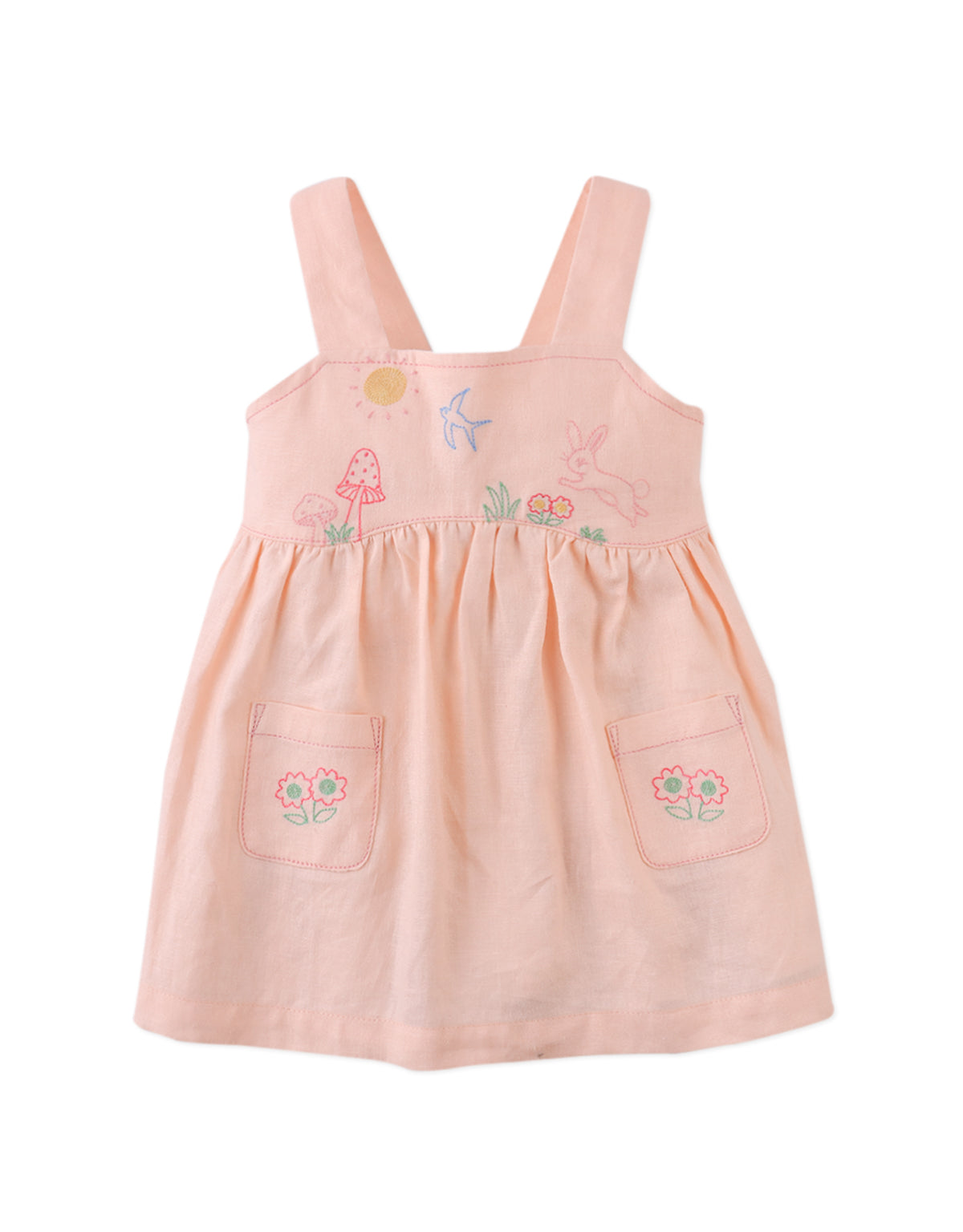 GINGERSNAPS - Baby Kayla Apron Dress With Bunny Embroidery