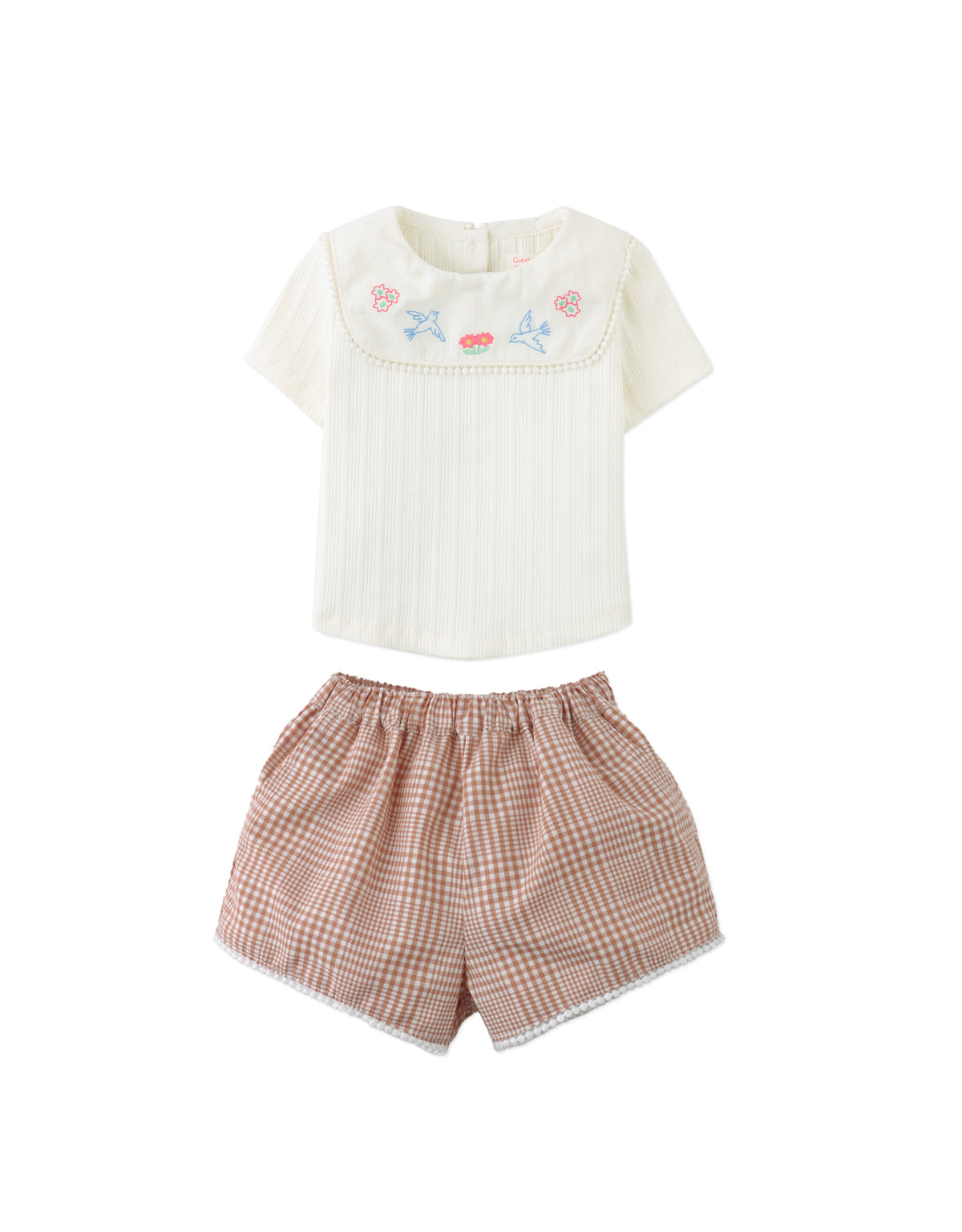GINGERSNAPS - Baby Jurin Embroidered Top & Checkered Shorts Set
