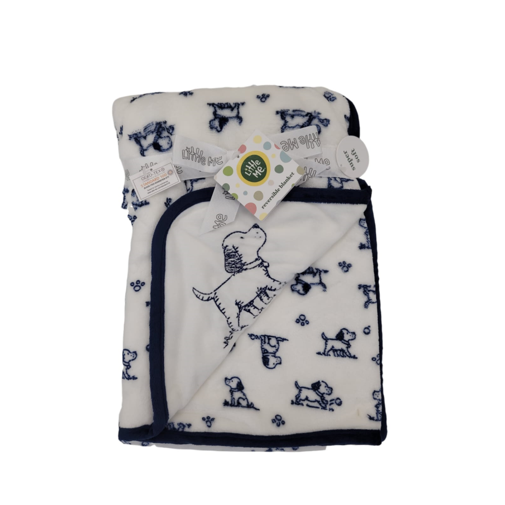 LITTLE ME - 2-Ply Reversible Luxury Blanket with Puppy Embroidery (30 inch x 40 inch)