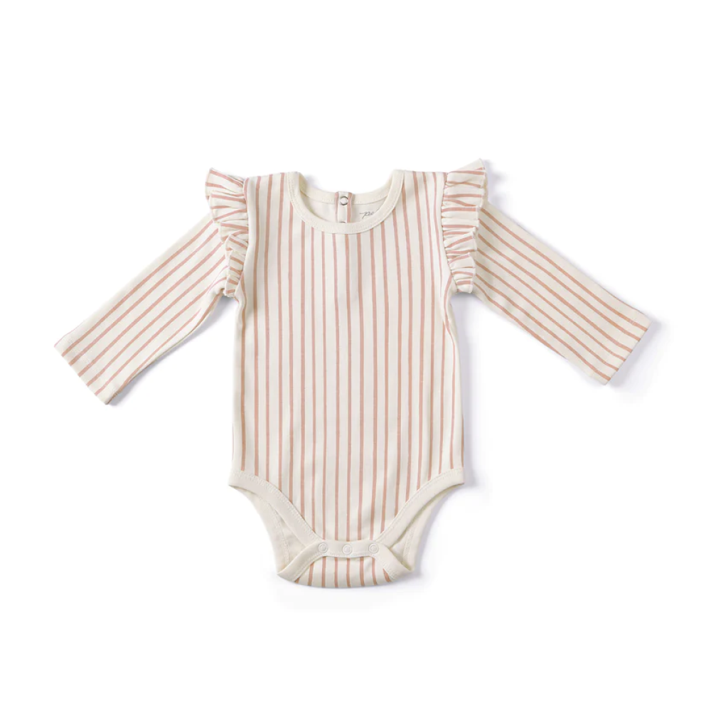 PEHR - Long Sleeve Ruffle One-Piece Stripes Away Peony