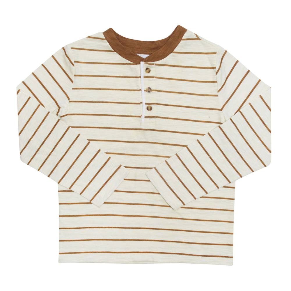 SAMMY +NAT - Tommy Slub Henley in Chipmunk Stripe