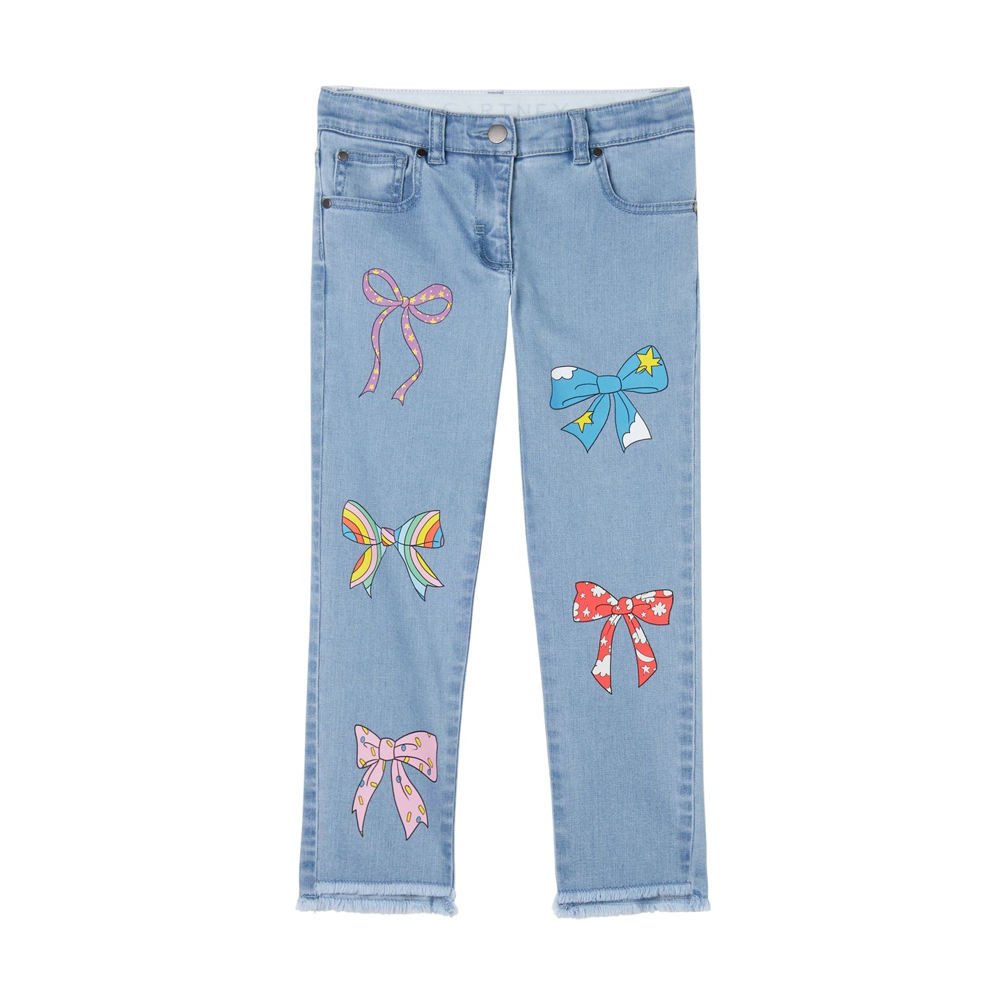 STELLA MCCARTNEY - Girl Denim Pants With Multicolor Bows Print