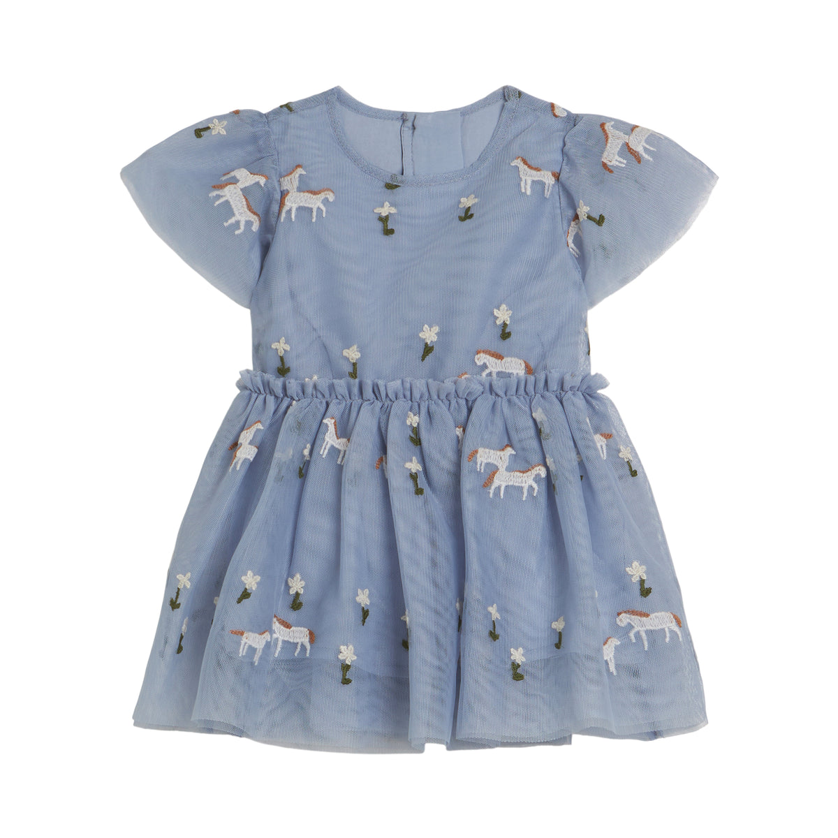 STELLA MCCARTNEY - Baby Girl SS Tulle Dress With Horse Flower Embroidery
