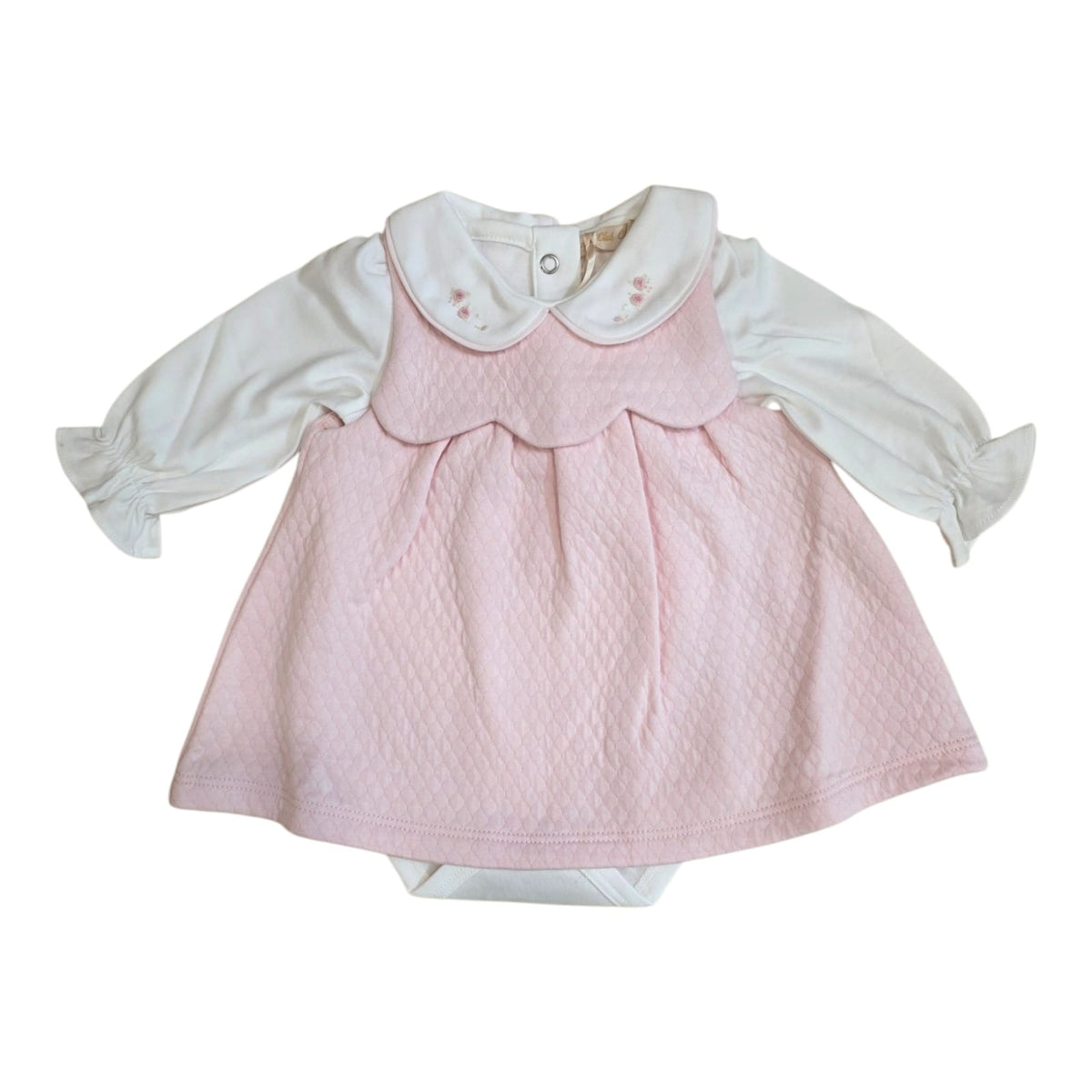 BABY CLUB CHIC - Rose Buds Pima Jacquard Scalloped Dress W/Embroidered Collar Bodysuit