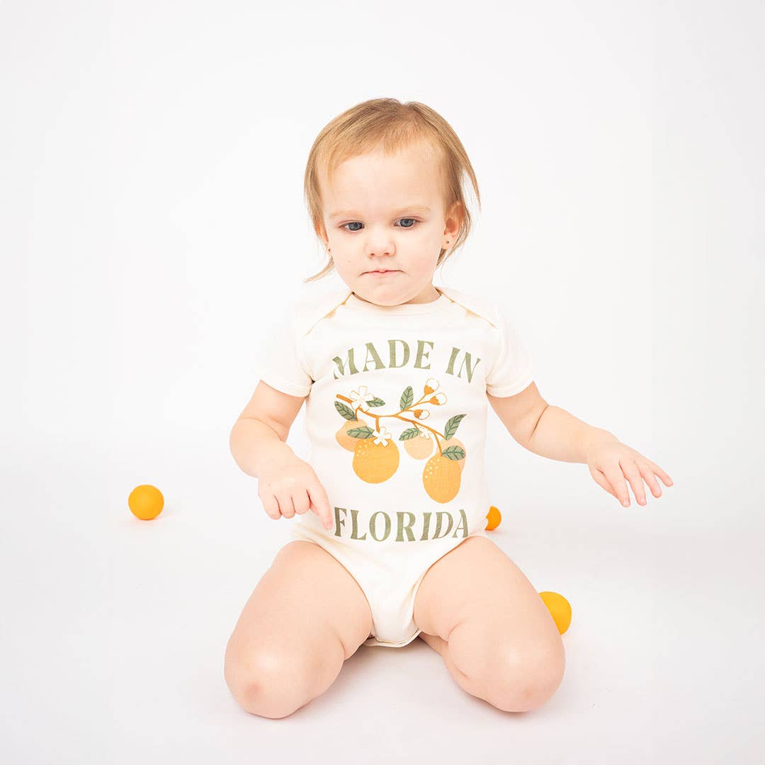 EMERSON AND FRIENDS- Made in Florida Oranges Cotton Onesie Florida Baby Gift
