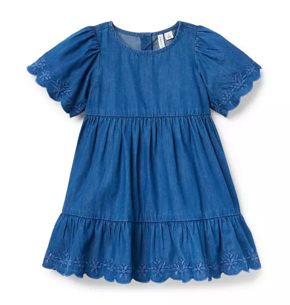 JANIE AND JACK - Embroidered Floral Chambray Dress