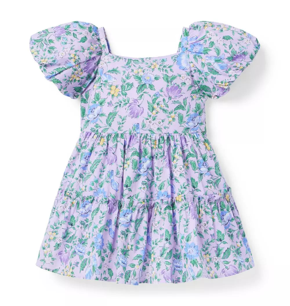 Janie And Jack Girls' Floral Puff Sleeve Dress - Little Kid, Big Kid - Purple Janie And Jack Girls' Floral Puff Sleeve Dress - Little Kid, Big Kid - Purple