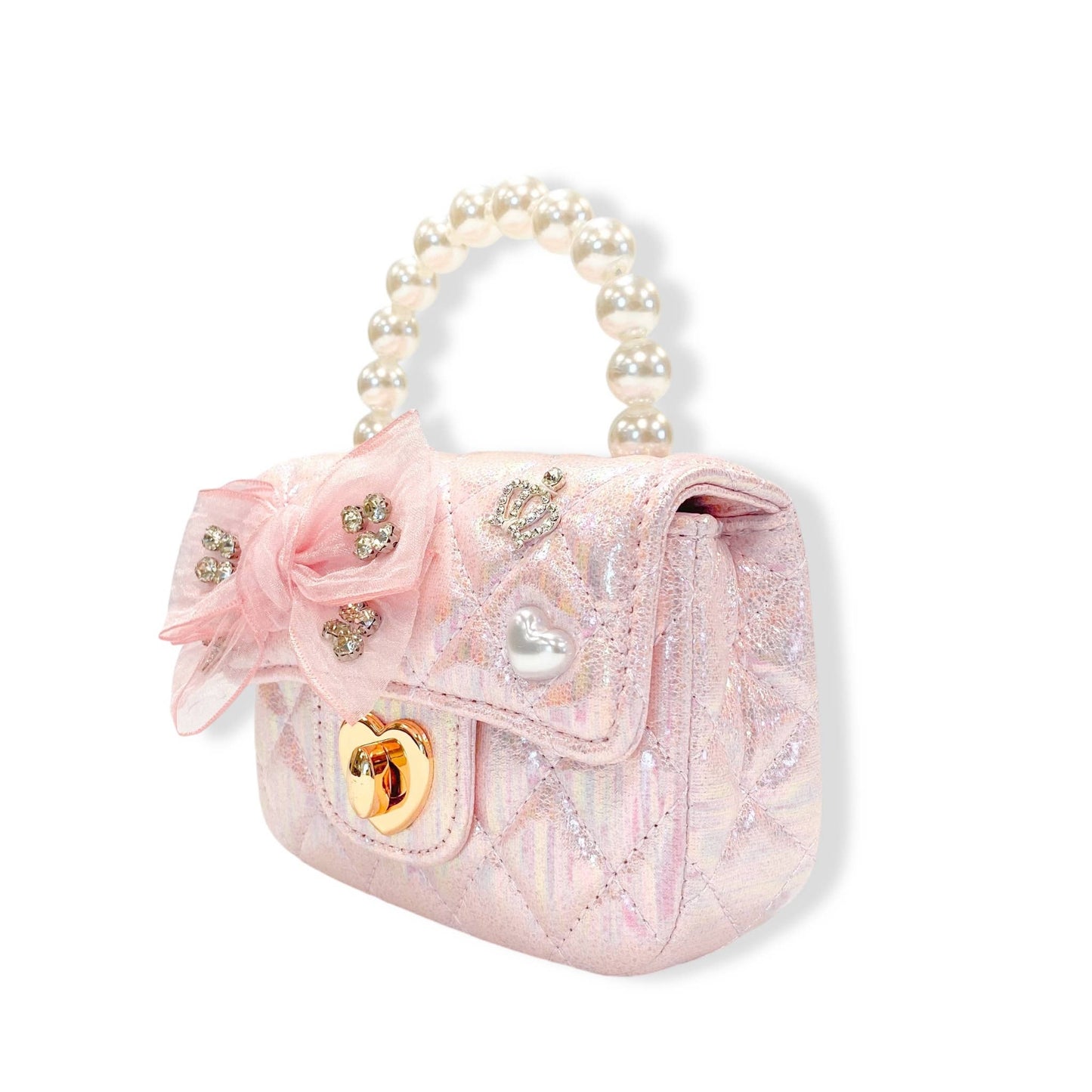DOE A DEAR - Embellished Bow Shiny Quilted Purse