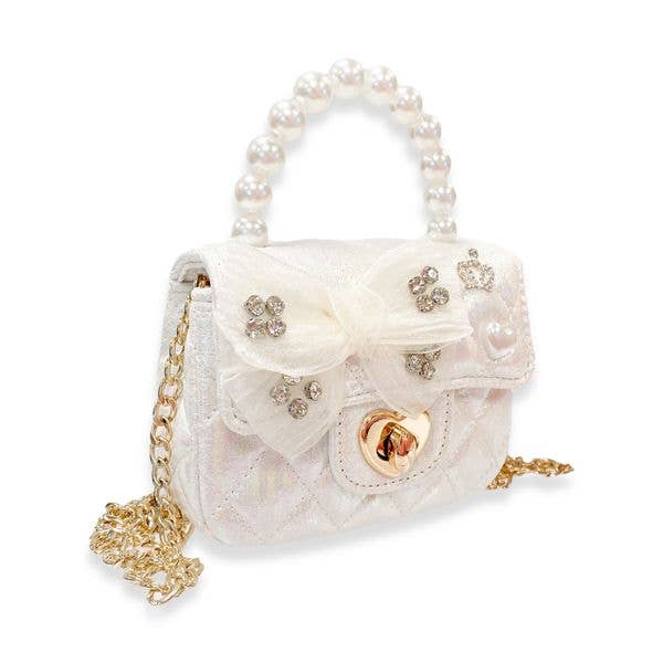 DOE A DEAR - Embellished Bow Shiny Quilted Purse