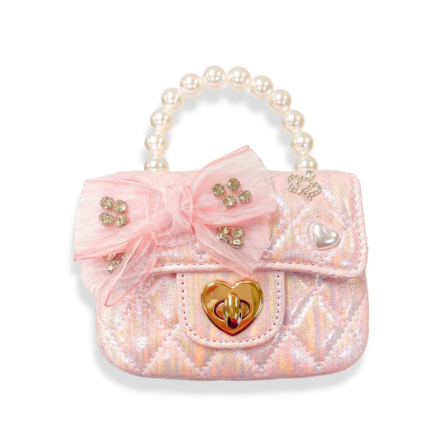DOE A DEAR - Embellished Bow Shiny Quilted Purse
