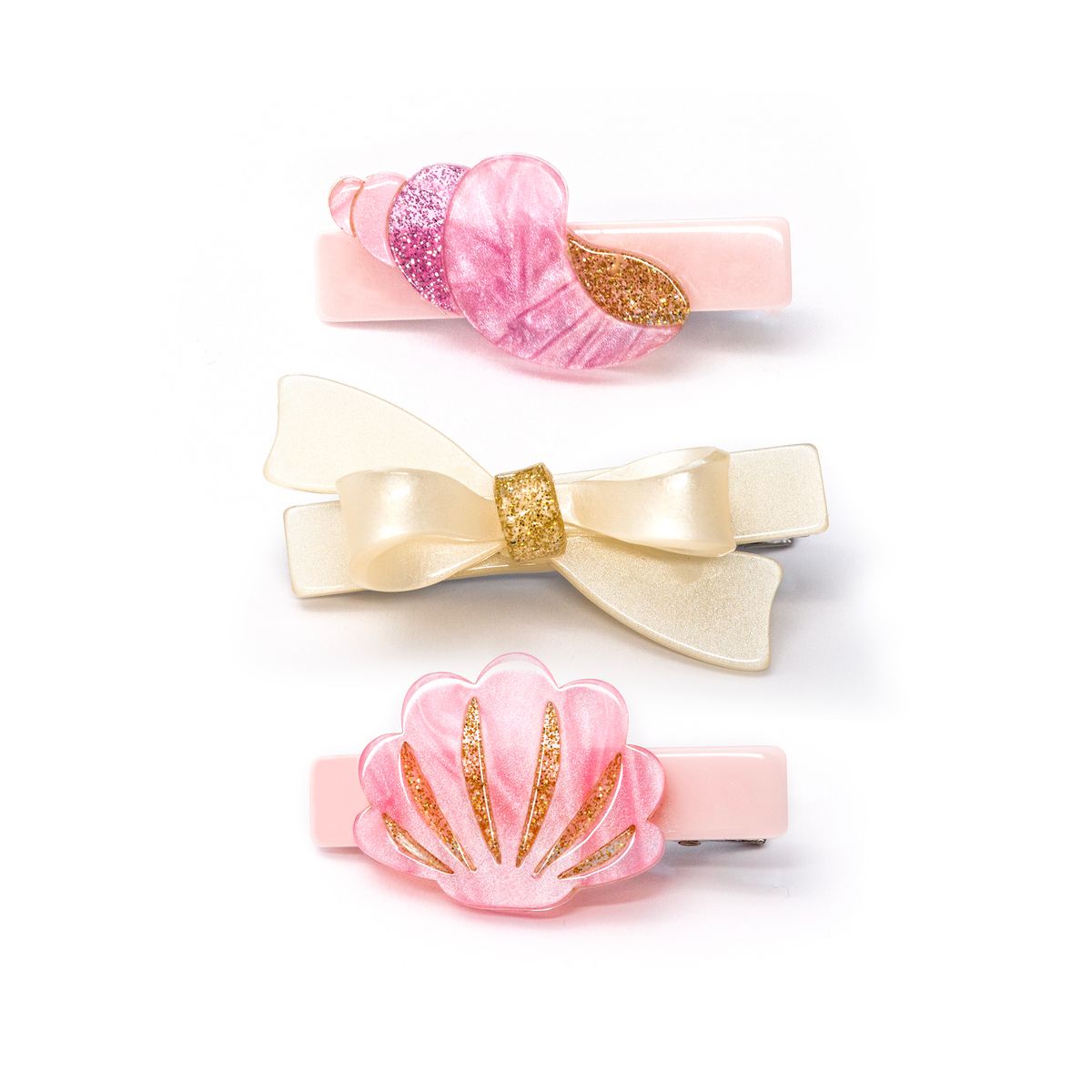 LILIES & ROSES - Seashell and Bow Pink Pearlized Hair Clips