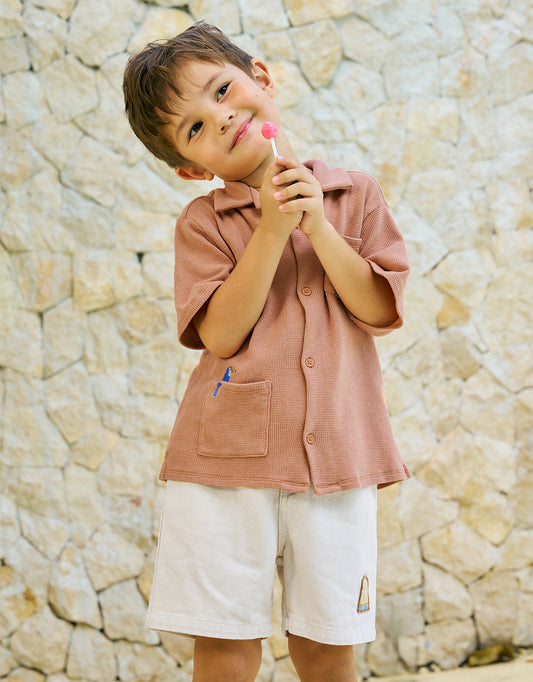 GINGERSNAPS - Tommy Waffle Knits Button Down Shirt With Toucan Em