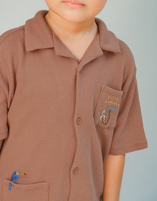 GINGERSNAPS - Tommy Waffle Knits Button Down Shirt With Toucan Em