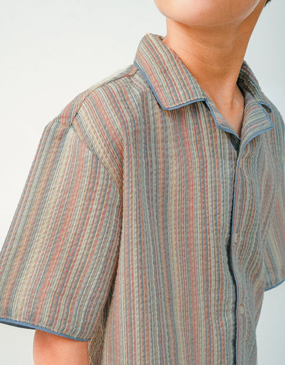 GINGERSNAPS - Baby Billy Cotton Linen Shirt With Microstripes