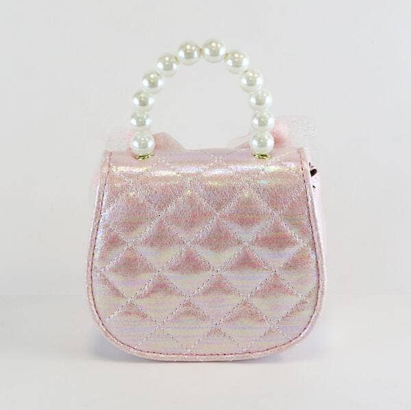 DOE A DEAR - Pink Pom Pom Mesh Bow Shiny Purse