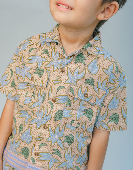 GINGERSNAPS - Mo Linen Blend Panaman Shirt With Palms & Bananas