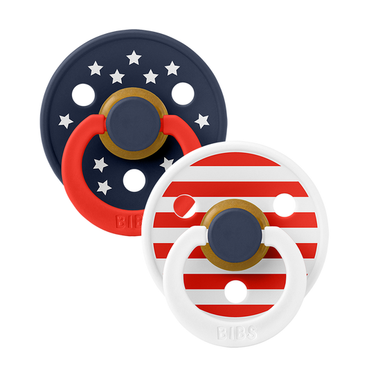 BIBS Colour 2 Pack Stars & Stripes - Round / 1 / Natural Rubber Latex