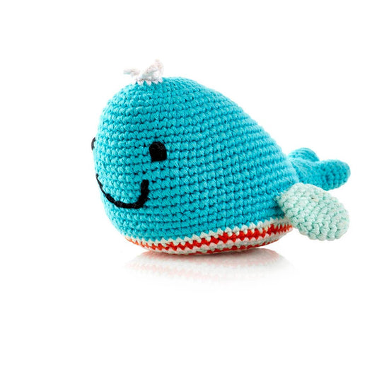 Handmade Turquoise Whale Rattle – Soft & Sensory-Friendly