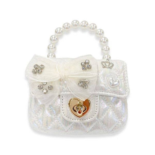 DOE A DEAR - Embellished Bow Shiny Quilted Purse