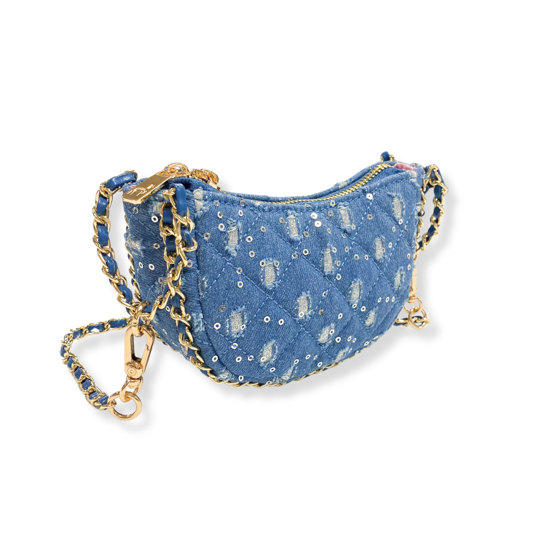 DOE A DEAR -  Denim Crescent Purse - Dark Blue