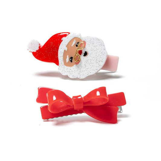 LILIES & ROSES - Santa Claus Red Bow Hair Clips Set