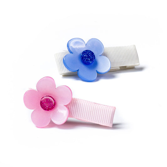 LILIES & ROSES - Flower Vania Baby in Satin Blue and Pink Hair Clips