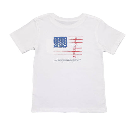 Boys Fishing Pole Flag Graphic Tee -White 