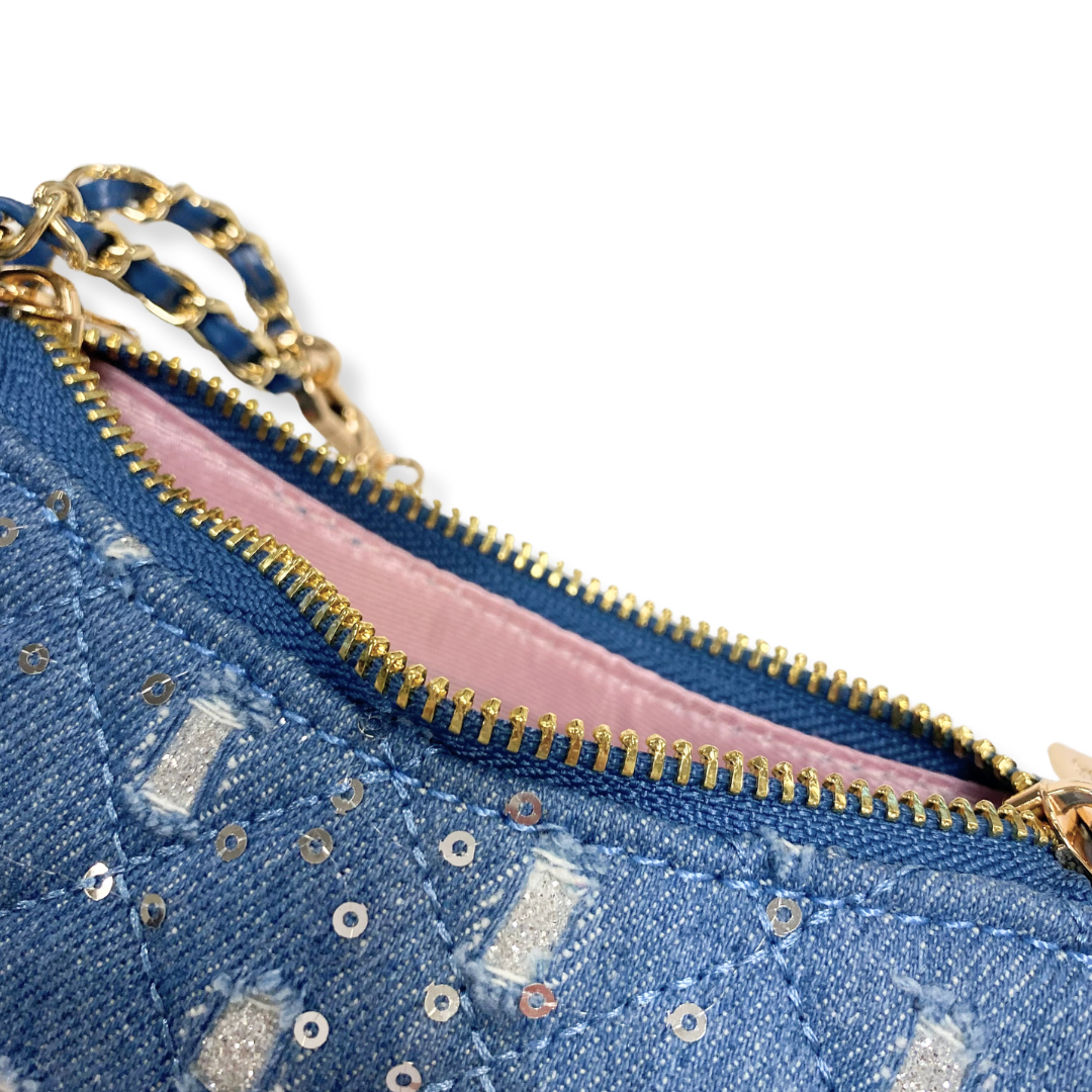 DOE A DEAR -  Denim Crescent Purse - Dark Blue
