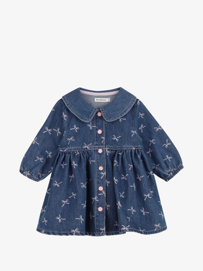 BILLIEBLUSH - Infant Denim Bow Print LS Dress