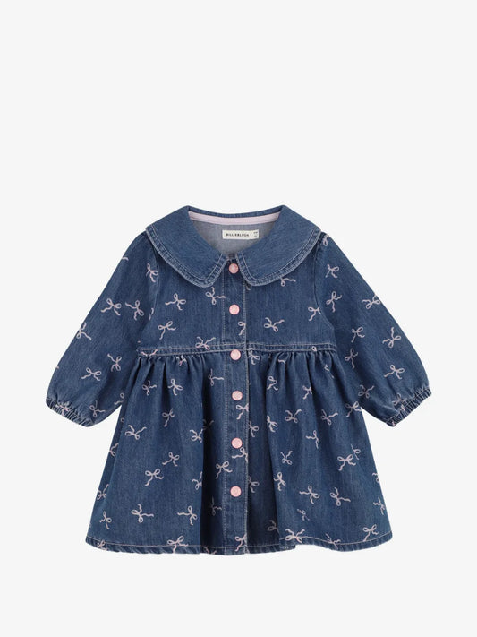 BILLIEBLUSH - Infant Denim Bow Print LS Dress