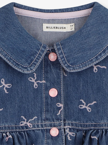 BILLIEBLUSH - Infant Denim Bow Print LS Dress