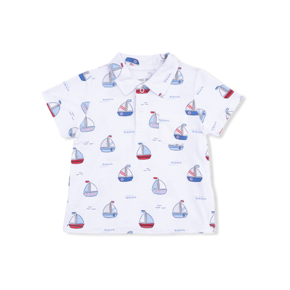 Bubbly Sailboats Blue - Polo with Casual Short
