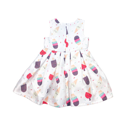 DOE A DEAR - Ice Cream Printed Dress. White, Pink