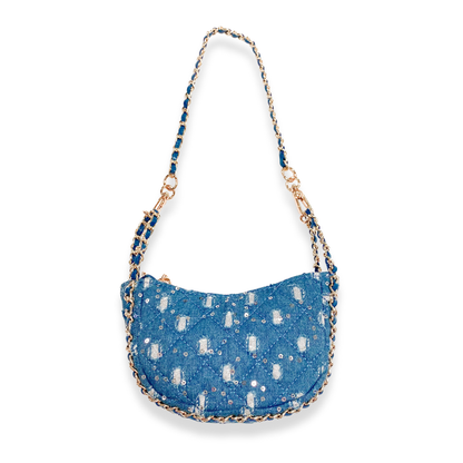 DOE A DEAR -  Denim Crescent Purse - Dark Blue