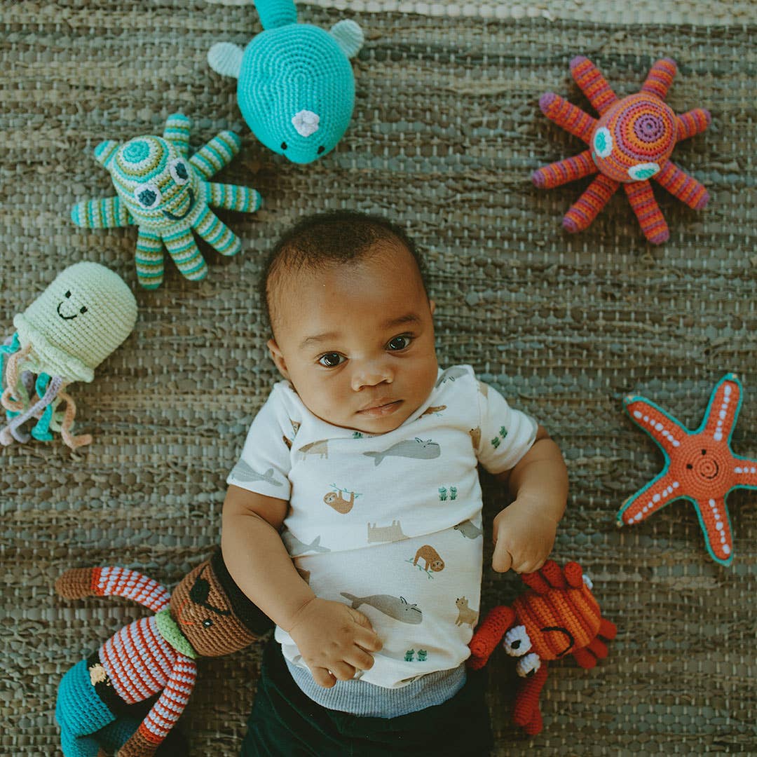 Handmade Turquoise Whale Rattle – Soft & Sensory-Friendly