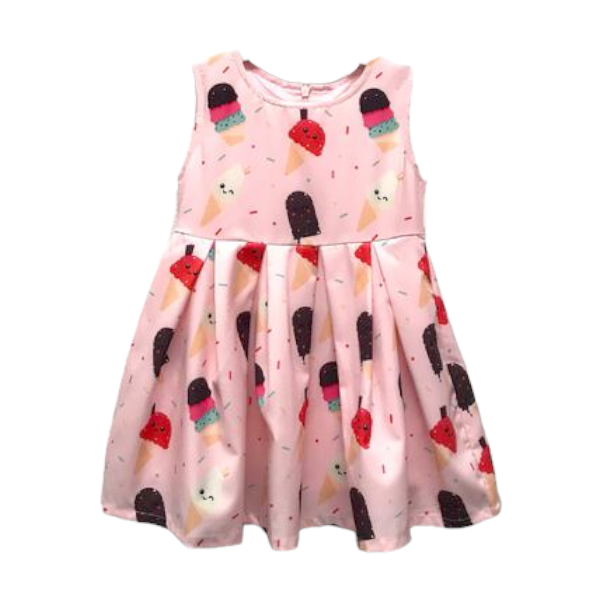 DOE A DEAR - Ice Cream Printed Dress. White, Pink