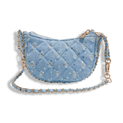DOE A DEAR -  Denim Crescent Purse - Dark Blue