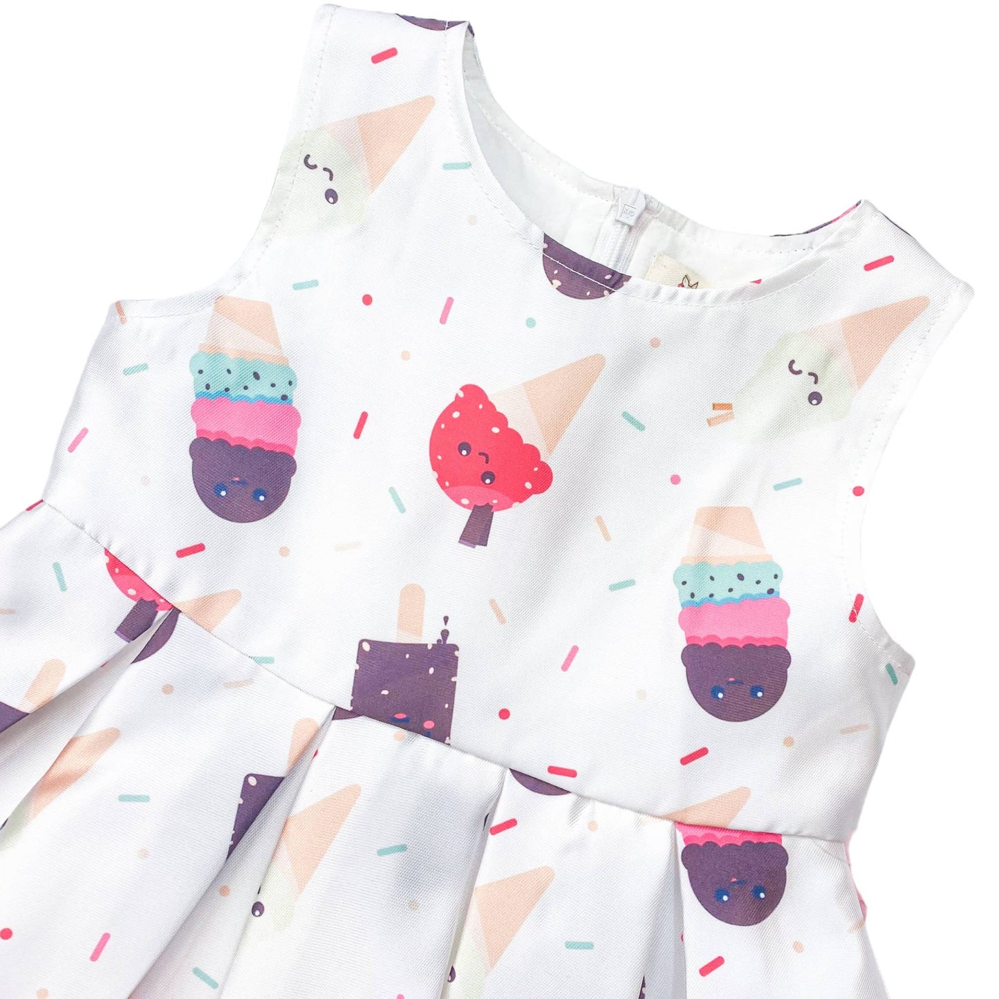 DOE A DEAR - Ice Cream Printed Dress. White, Pink