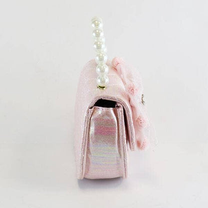 DOE A DEAR - Pink Pom Pom Mesh Bow Shiny Purse